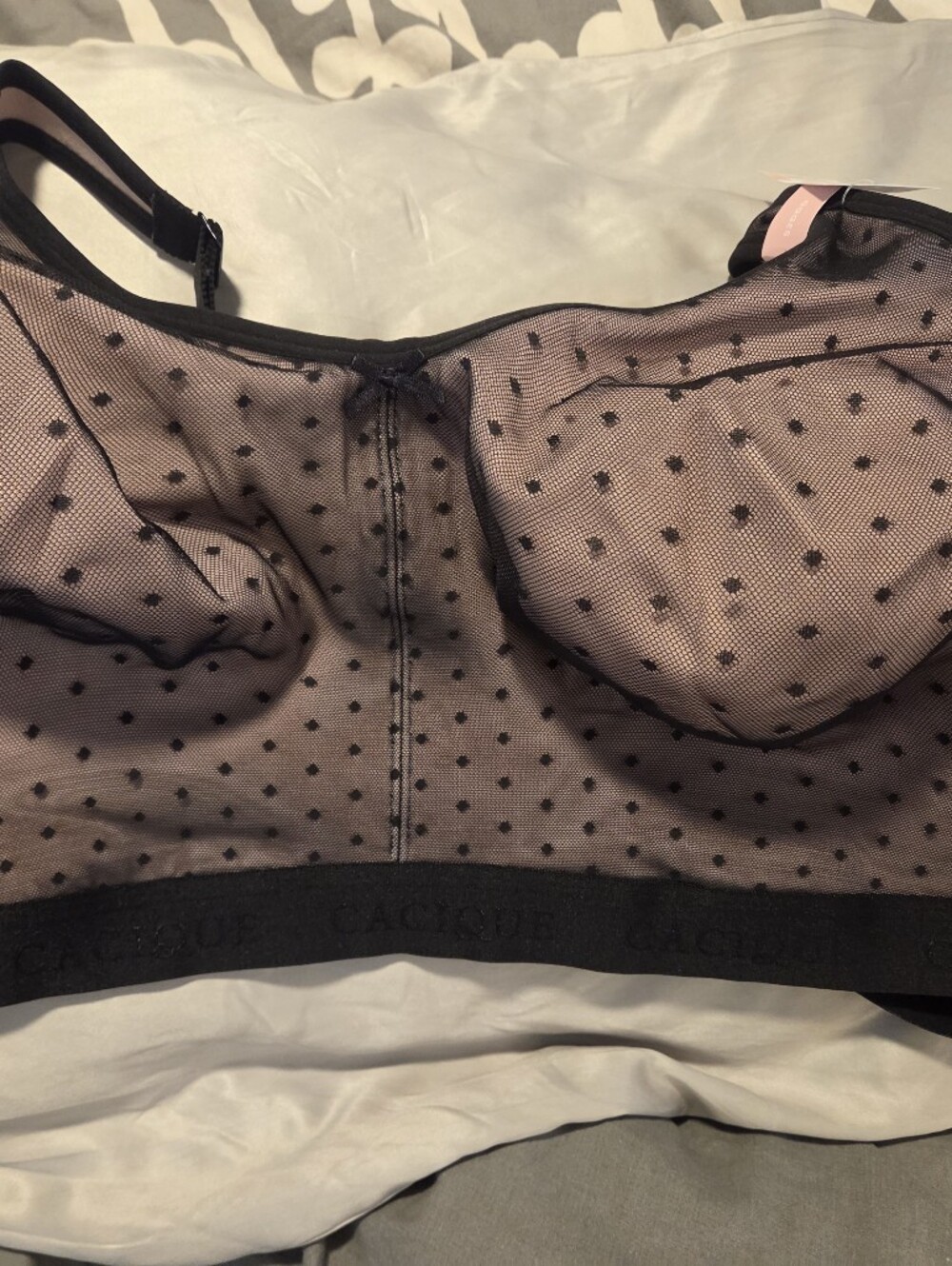 Caciqur Sheer Polka Dot Longline Bralette - Black 52 DDD NWT